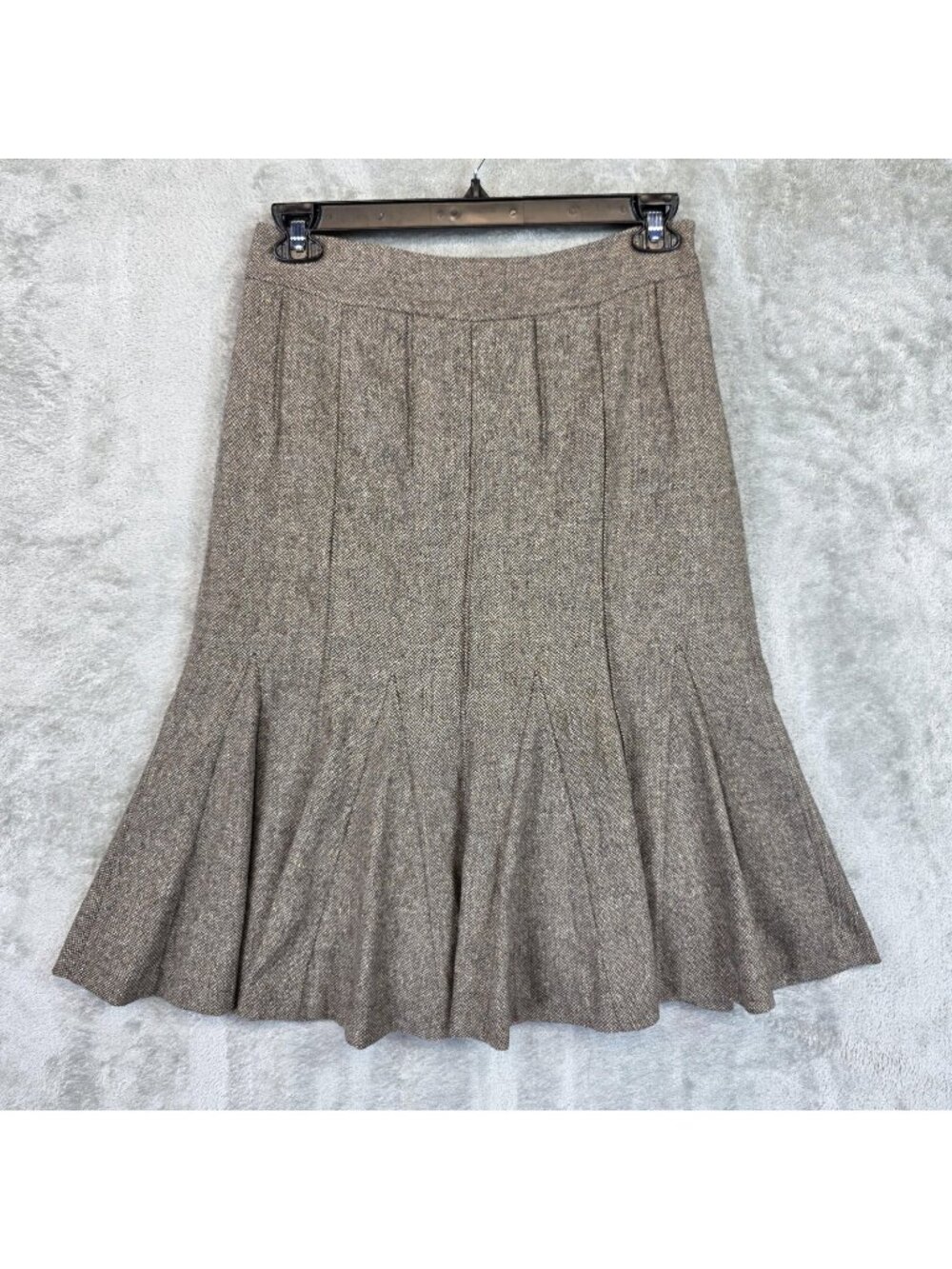 Ann Taylor LOFT Skirt Womens 6 Brown Herringbone Tweed Trumpet Midi Lined Work